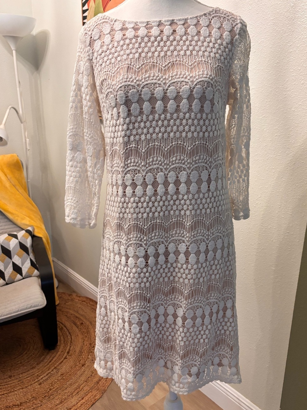 Sharagano Noir rising sun Crochet dress 6